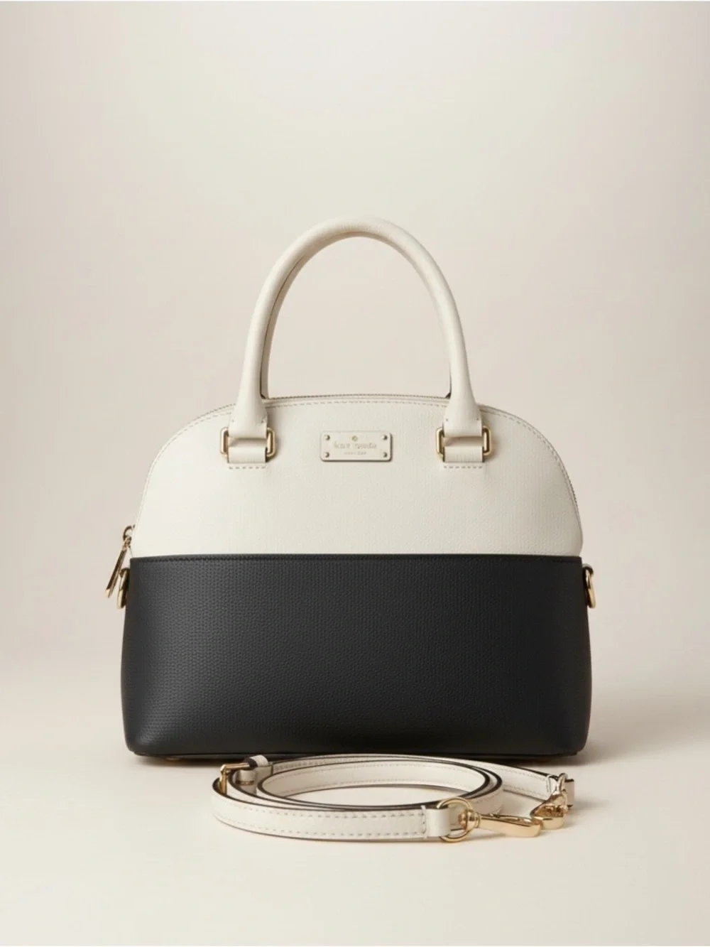 Kate Spade Dome Satchel White Navy Leather Crossbody Classic Chic